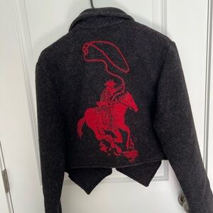 Elegant Black Blazer with Red Equestrian Design
